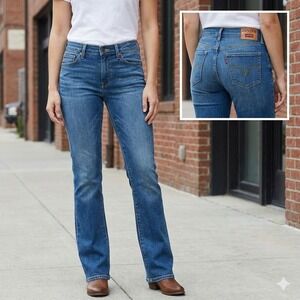 Denizen Levi's Modern Boot Cut Jeans Women's 12 Short Stretch Dark Wash Mid Rise